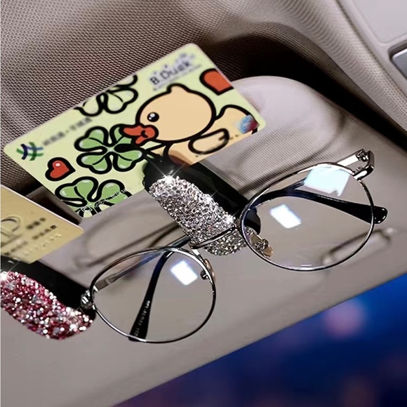 Rhinestone Sunglasses/Eyeglasses Holder w/ Clip for Notes - Mount for Sunvisor - Picture 2 of 5